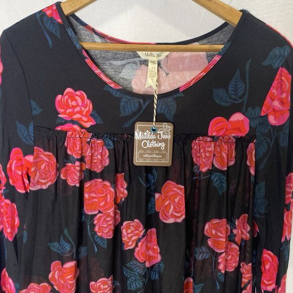 MATILDA JANE Dress Floral Mesh Overlay Tiered Long Sleeve Fitted NWT XS Black - Picture 8 of 13